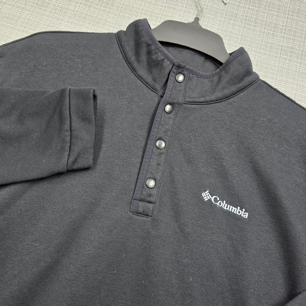 Columbia Sweatshirt Mens LT Black Snap Henley Fleece Tall Pullover Mock Neck